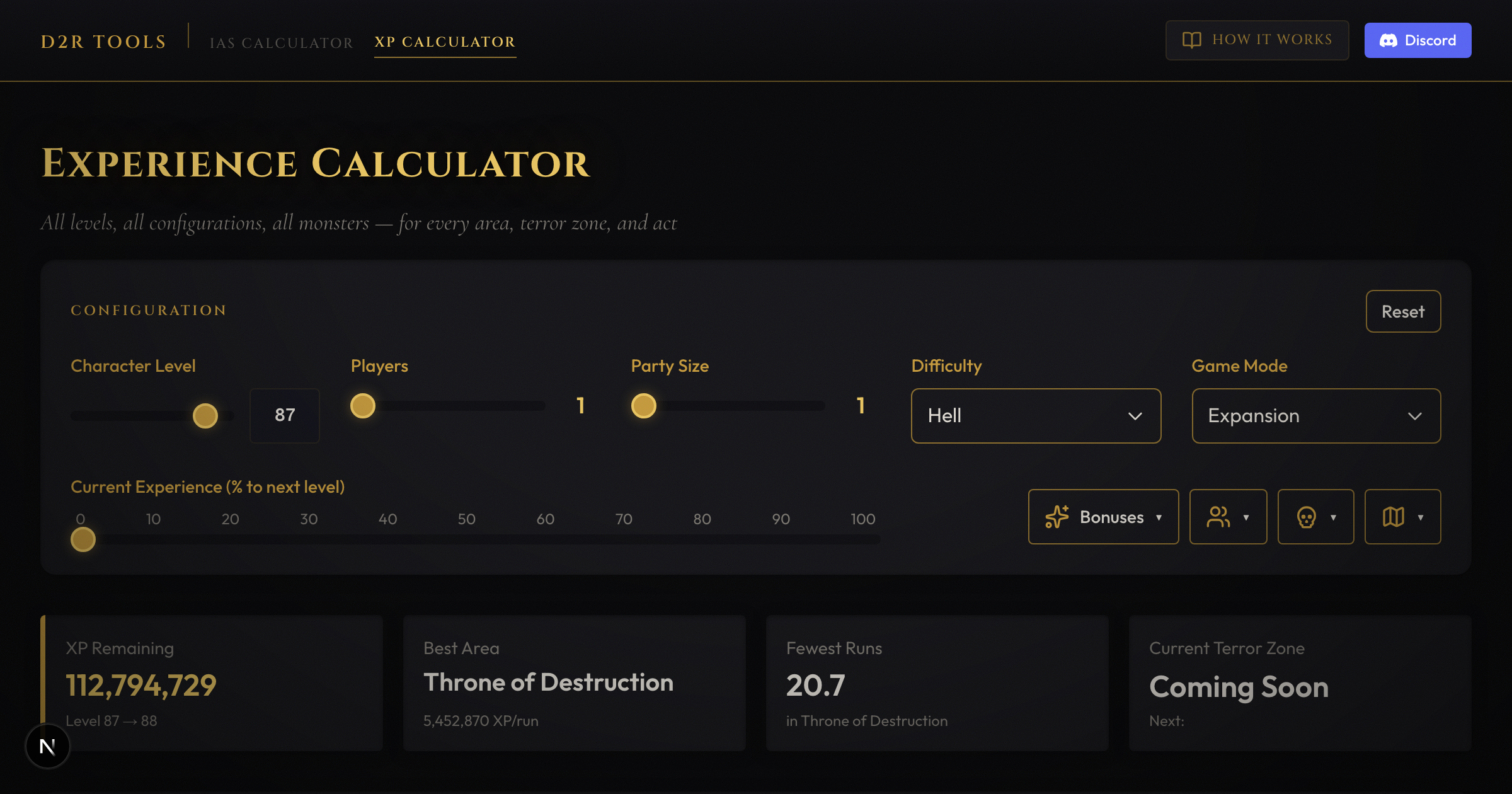 D2R Experience Calculator